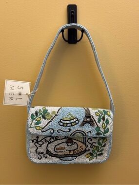 Sol and Mer Paris scene on handcrafted Beaded Shoulder Bag. NWT. TikTok viral.